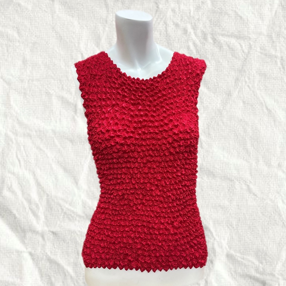 Y2K Red Scrunched Popcorn Tank Top 2000’s Girlhoodcore
